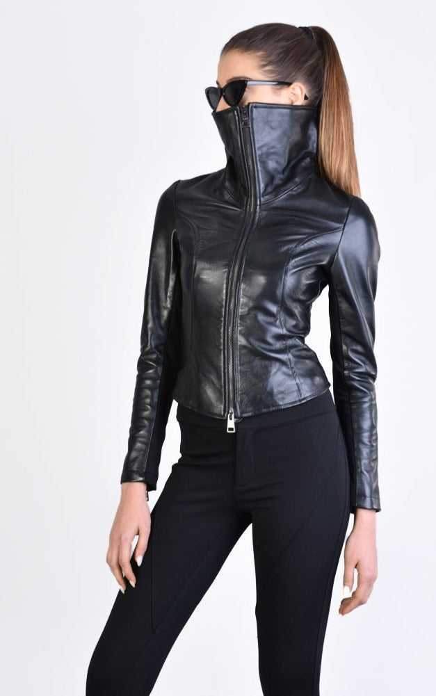 A34B LW63524 JACKET Skinny Nappa Leather & Punto Milano Black