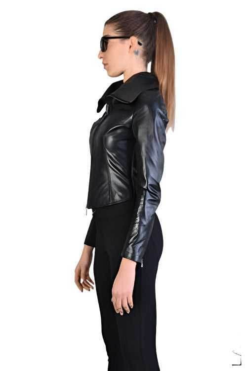 A34B LW63524 JACKET Skinny Nappa Leather & Punto Milano Black