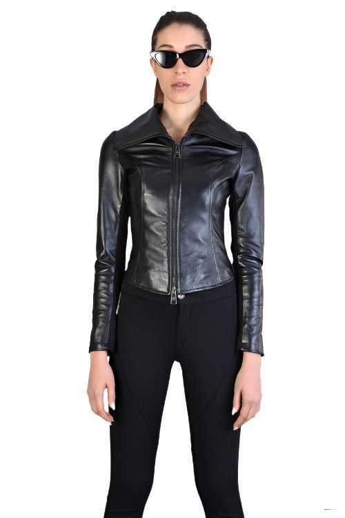 A34B LW63524 JACKET Skinny Nappa Leather & Punto Milano Black
