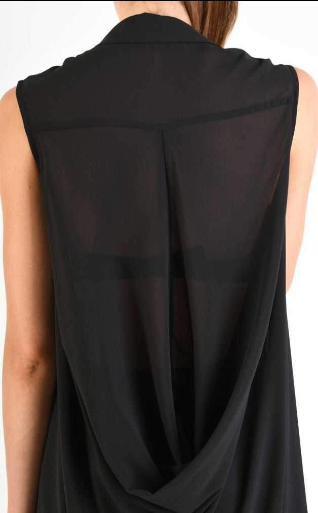 A34B LW69824 Shirt Asymmetric Sleeveless Georgette Black