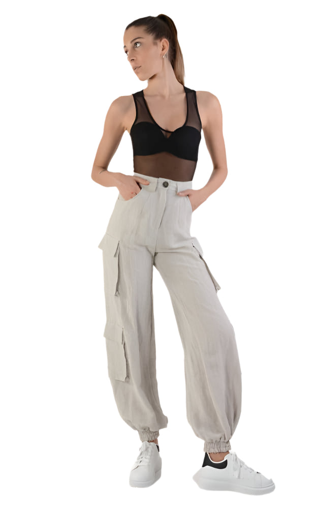 A34B LW70224 Trouser Linen Viscose Sand