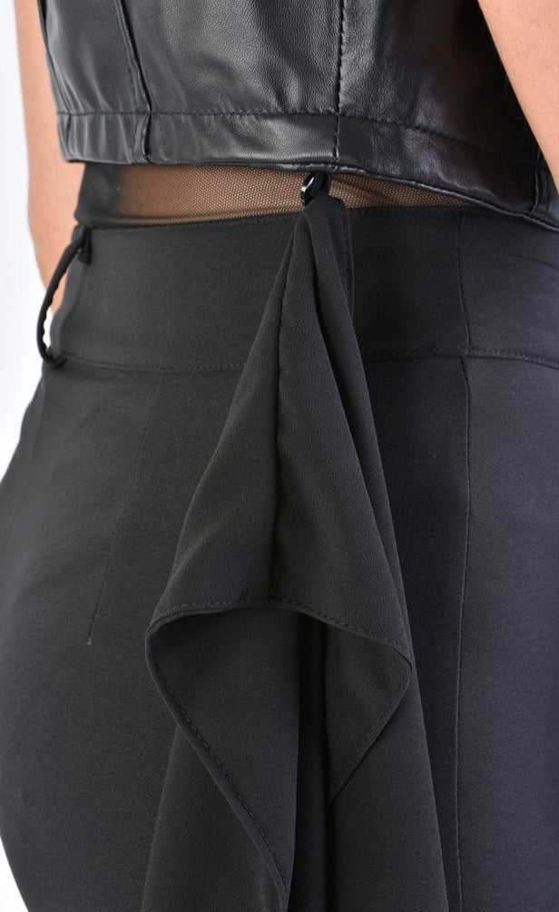 A34B LW70624 LEATHER GIILET Nappa & Georgette Black