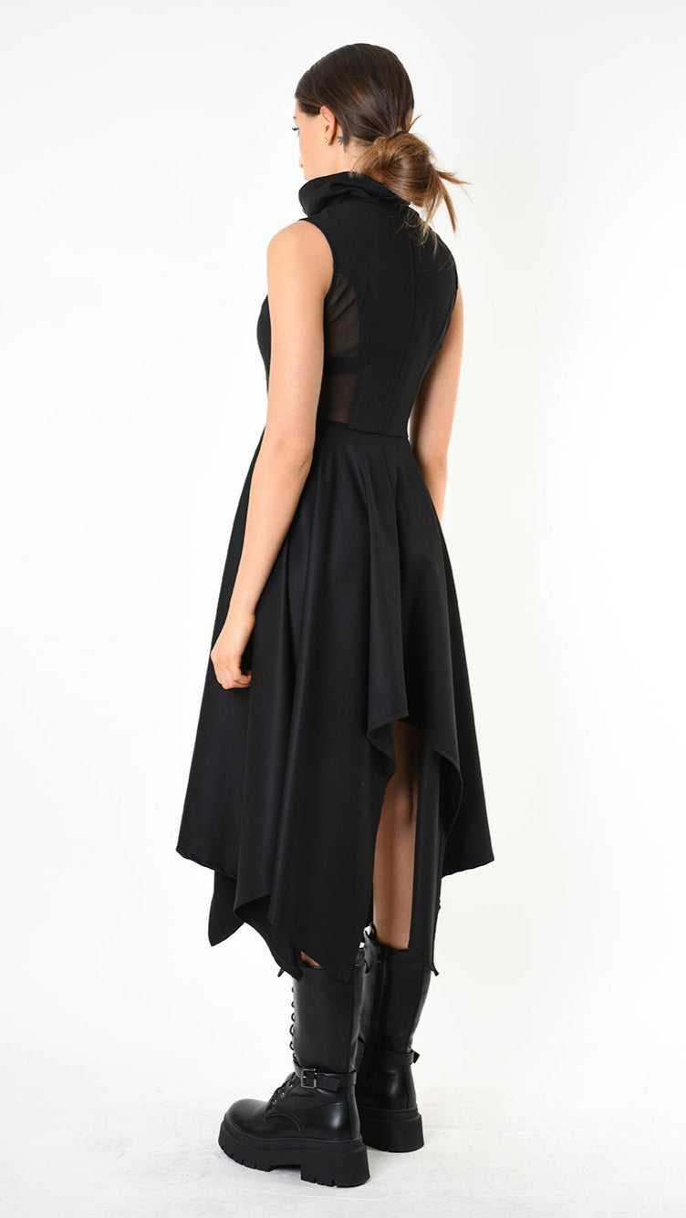 A34B LW82625 DRESS Asymmetric Fluido Black