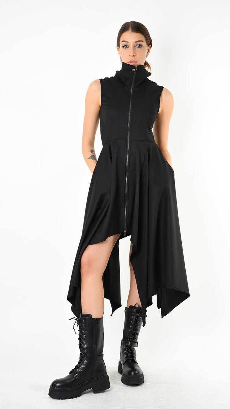 A34B LW82625 DRESS Asymmetric Fluido Black