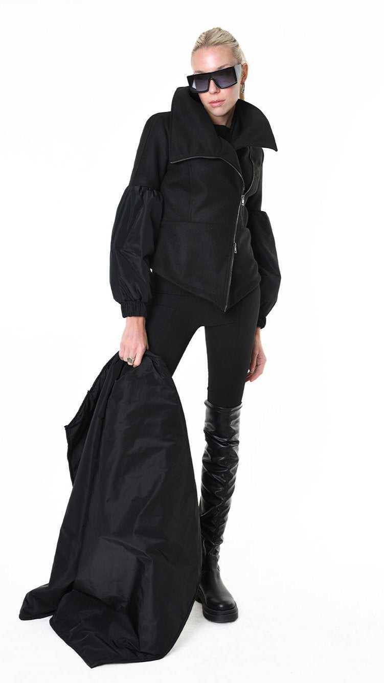 A34B LW83725 COAT Cloth Lined & Nylon Black