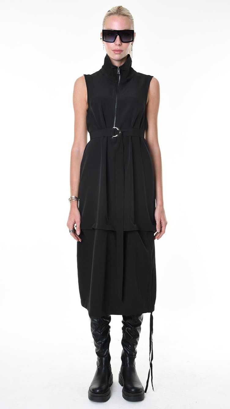 A34B LW87825 DRESS Sleeveless Tecno Stretch Black