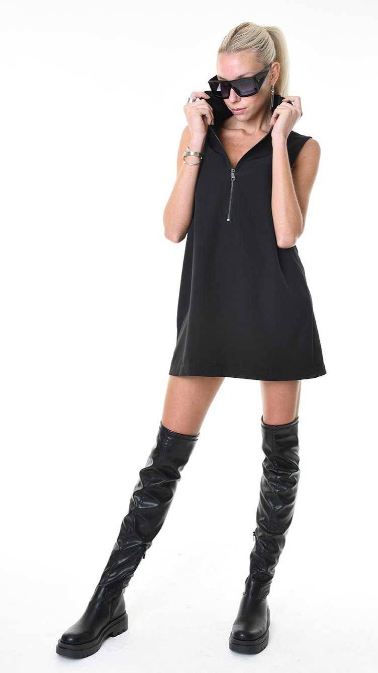 A34B LW87825 DRESS Sleeveless Tecno Stretch Black