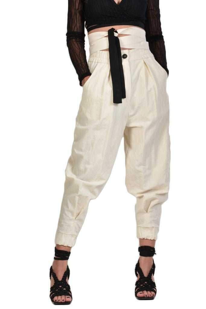 A34B SYLVANA23 ECRU BLACK Bottoms Woman