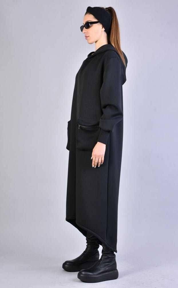 A34M LW62323 BLACK Long Scuba Coat woman