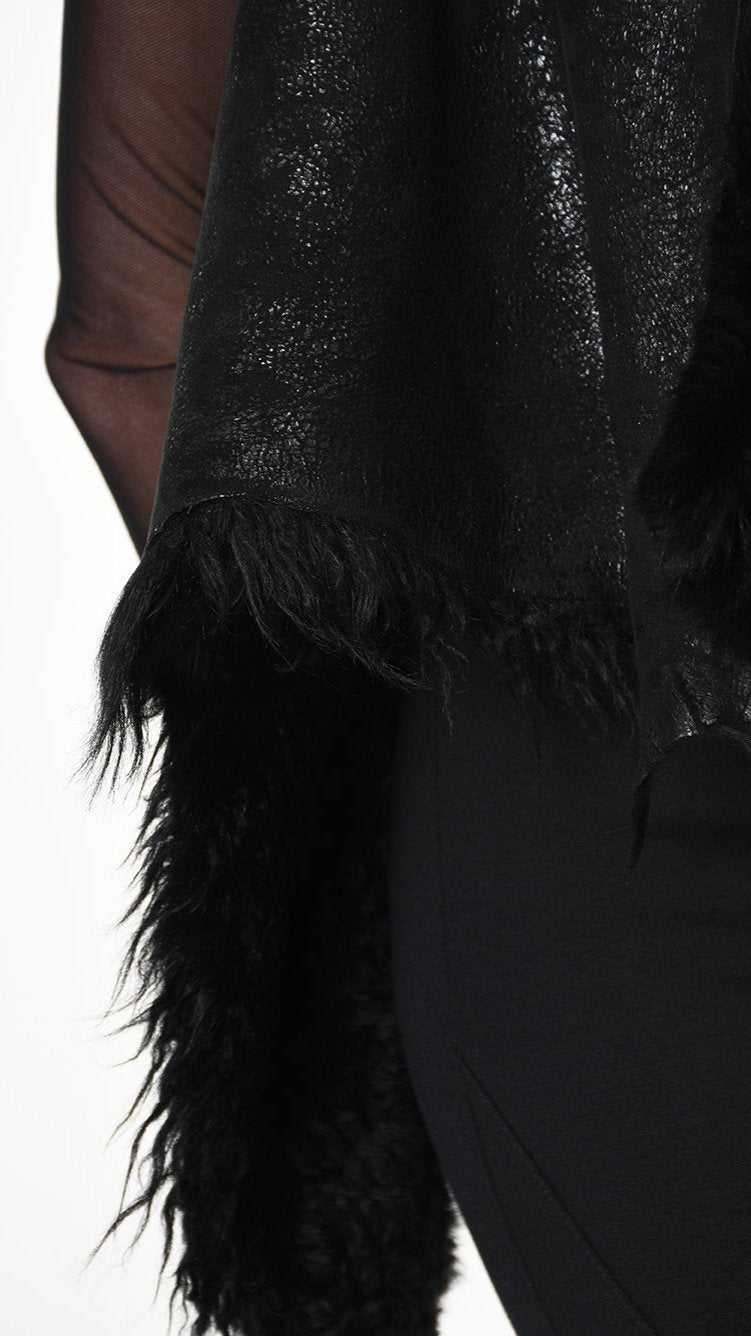 A34O LW86925 GILET Coated Shearling Double Face Black