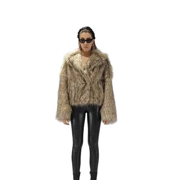 A34Q LW526 Lined Faux Fur Lurex Coat – Sand