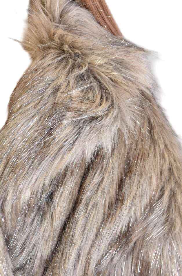 A34Q LW526 Lined Faux Fur Lurex Coat – Sand