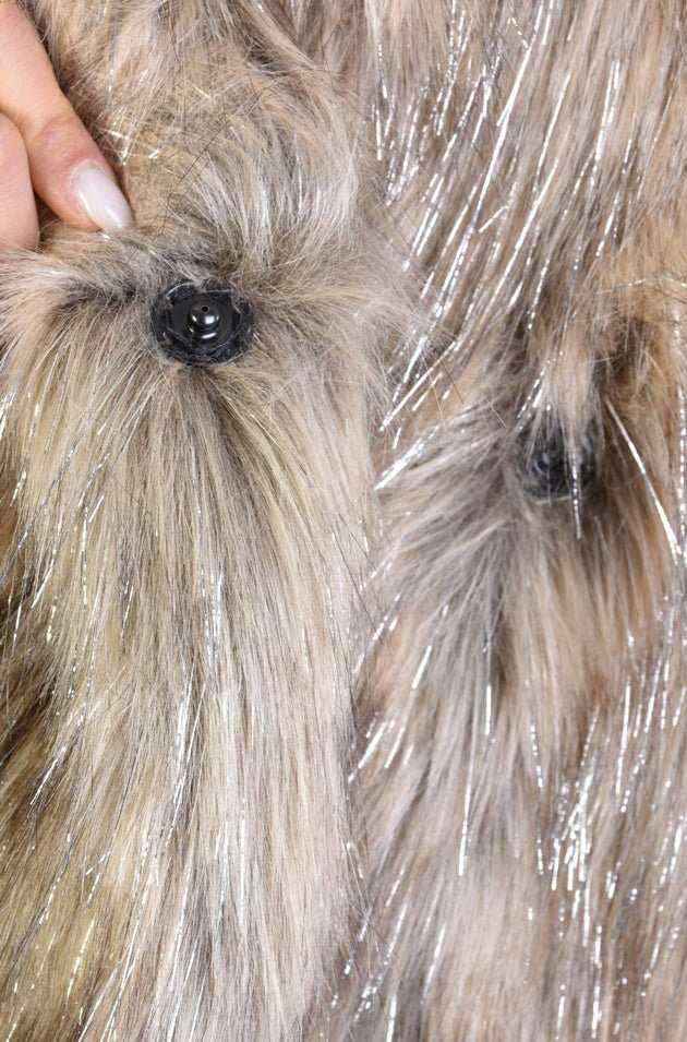 A34Q LW526 Lined Faux Fur Lurex Coat – Sand