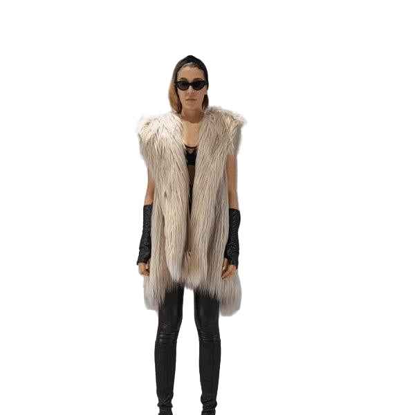 A34Q LW527 Lined Faux Fur Sleeveless Coat – Sand