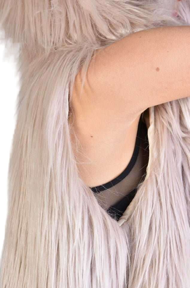 A34Q LW52723 SAND Lined Faux Fur Sleeveless Coat