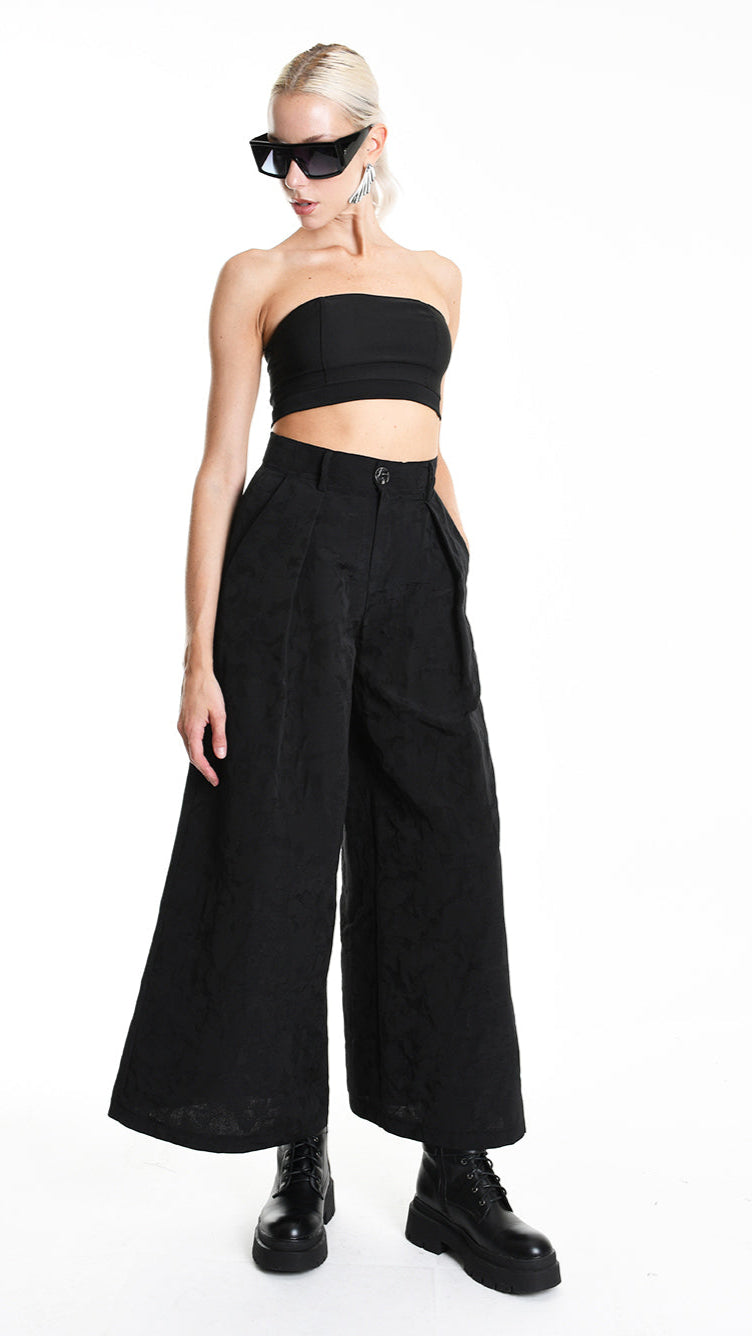 A34R W500025 TROUSER Wide Cotton Jacquard Black