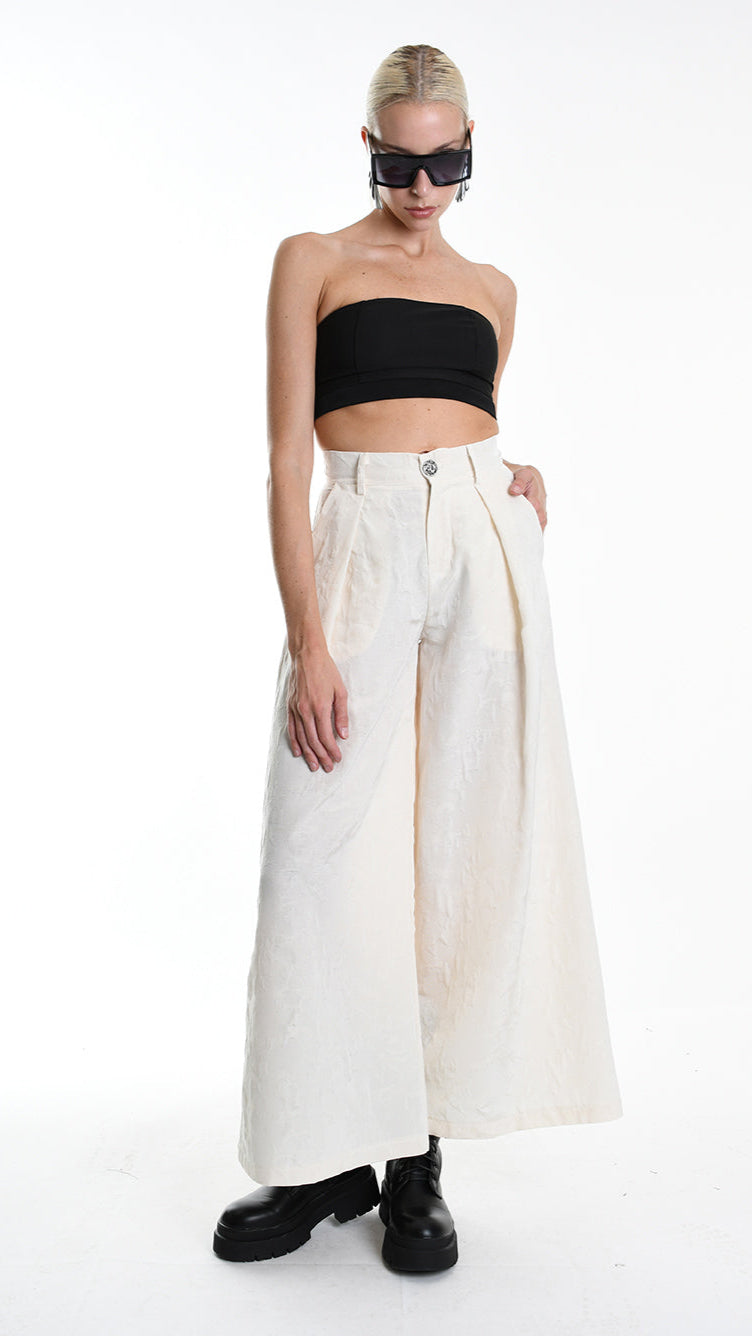 A34R W500025 TROUSER Wide Cotton Jacquard Ecru