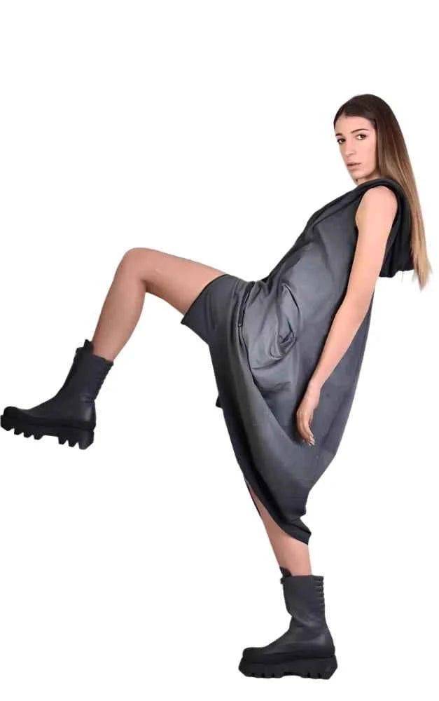 A34V LW57123 Dress - Grey Sleeveless Stretch Fleece Soft Comfortable Versatile Women's