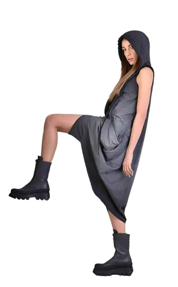 A34V LW57123 Dress - Grey Sleeveless Stretch Fleece Soft Comfortable Versatile Women's
