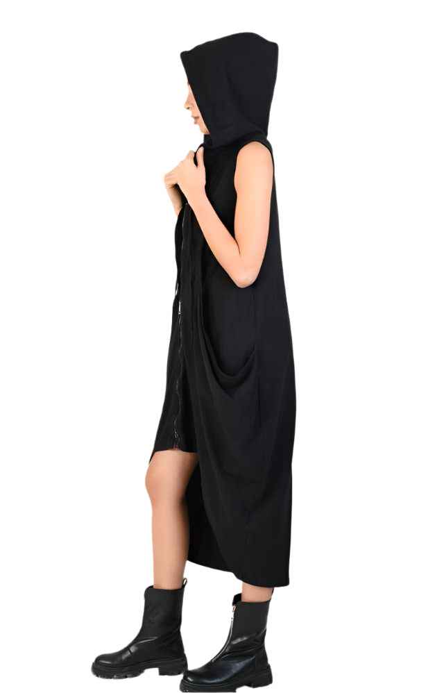 A34V LW65023 Dress - Black Sleeveless Stretch Elegant Versatile Statement Women's