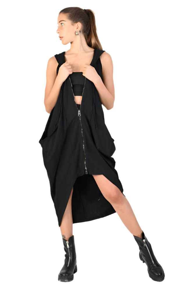 A34V LW65023 Dress - Black Sleeveless Stretch Elegant Versatile Statement Women's