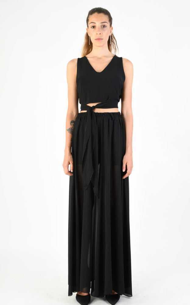 A34V LW73824 TOP Crop Asymmetric Georgette Doubled Black
