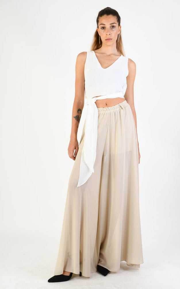 A34V LW73824 TOP Crop Asymmetric Georgette Doubled White