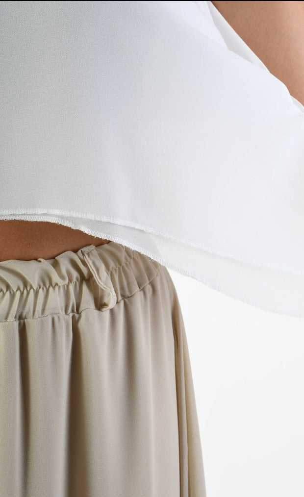 A34V LW73824 TOP Crop Asymmetric Georgette Doubled White