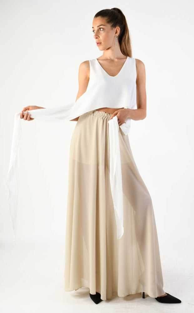 A34V LW73824 TOP Crop Asymmetric Georgette Doubled White