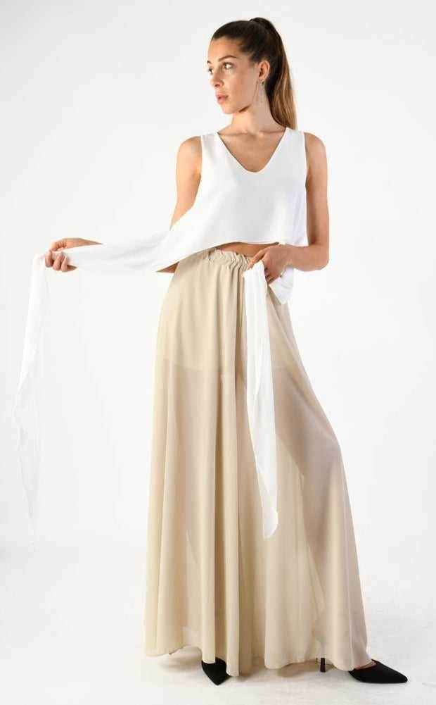 A34V LW73824 TOP Crop Asymmetric Georgette Doubled White