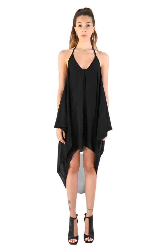 A34V LW74124 Dress Asymmetric Doubled Georgette Black