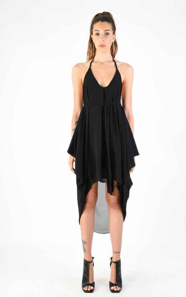 A34V LW74124 Dress Asymmetric Doubled Georgette Black