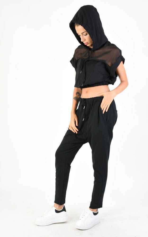 A34V LW74324 Tunic Crop Sleeveless Fleece Stretch Dyed Black