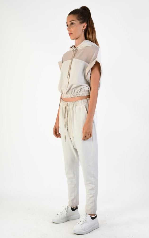 A34V LW74324 Tunic Crop Sleeveless Fleece Stretch Dyed Sand