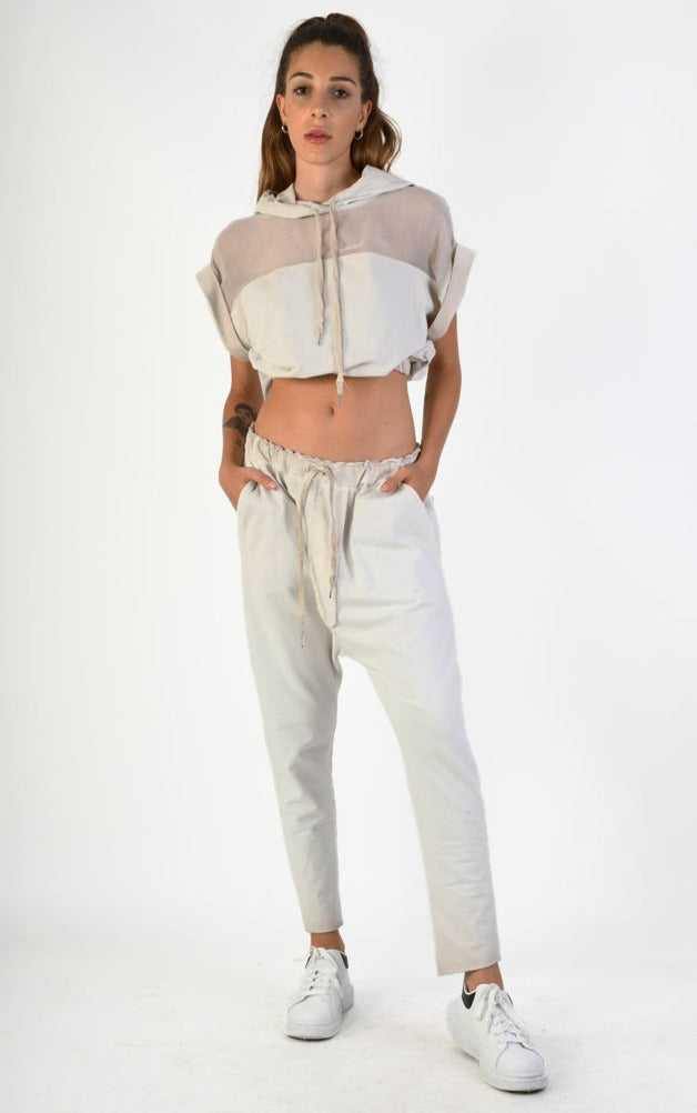 A34V LW74324 Tunic Crop Sleeveless Fleece Stretch Dyed Sand