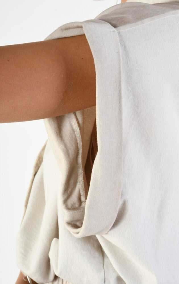 A34V LW74324 Tunic Crop Sleeveless Fleece Stretch Dyed Sand