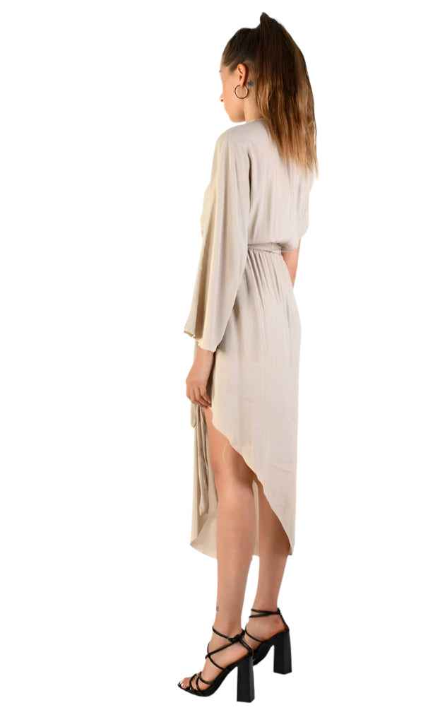 4V LW765 Dress Asymmetric Viscose Crepe Sand