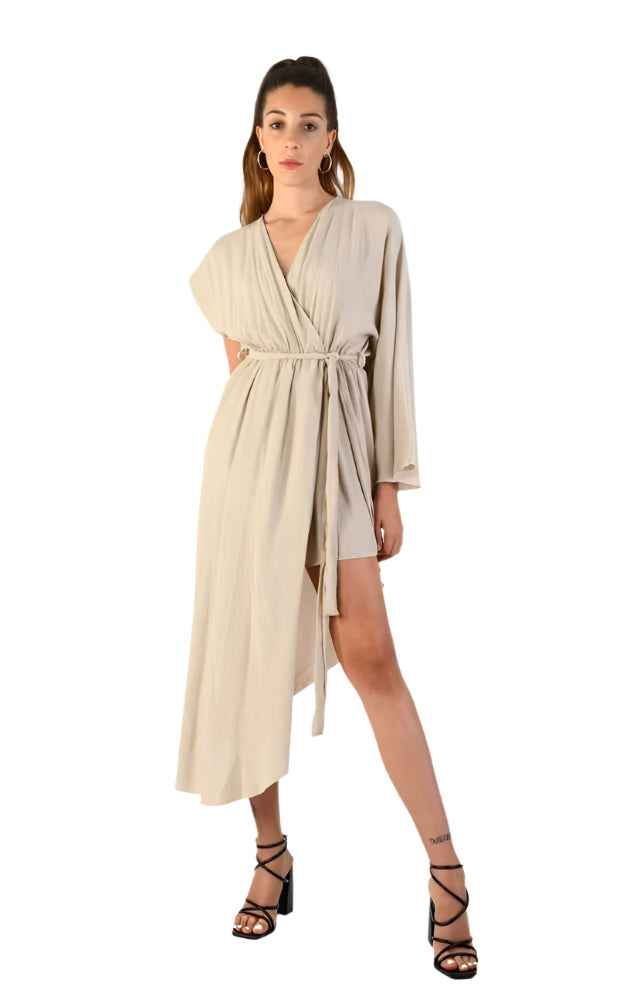 4V LW765 Dress Asymmetric Viscose Crepe Sand