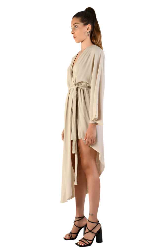 4V LW765 Dress Asymmetric Viscose Crepe Sand