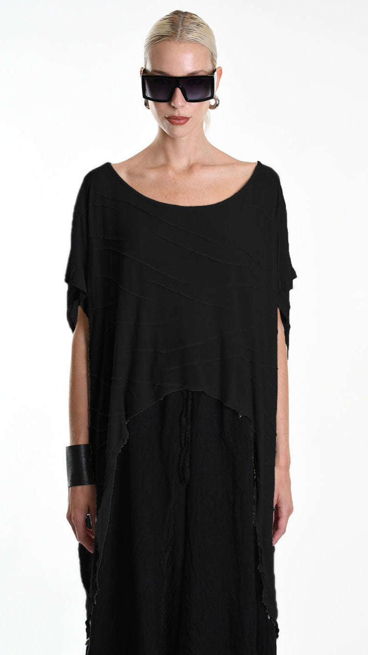 A34V W507625 T-SHIRT Asymmetric Jersey Devore Dyed Black