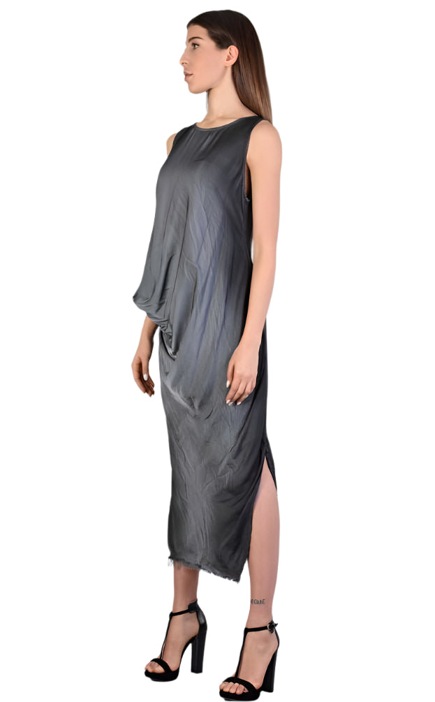 A39B SM193 GREY Sleeveless Dyed Degrade Satin Dress