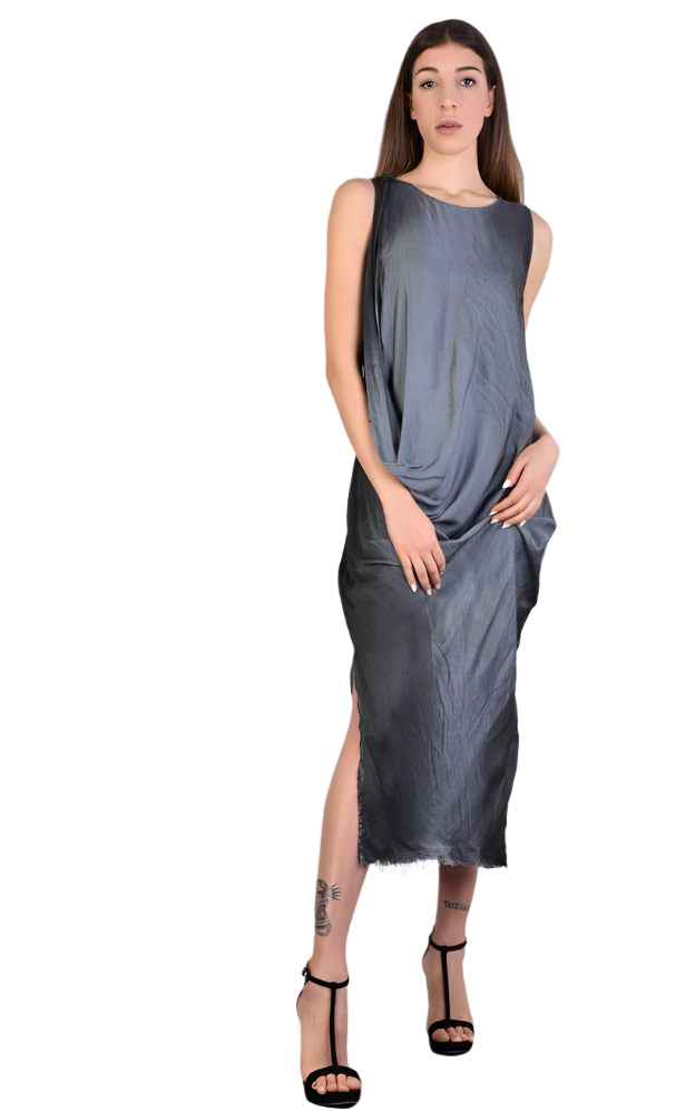 A39B SM193 Dress - Grey Degrade Dyed Satin Sleeveless Elegant Flowing Sophisticated Women's