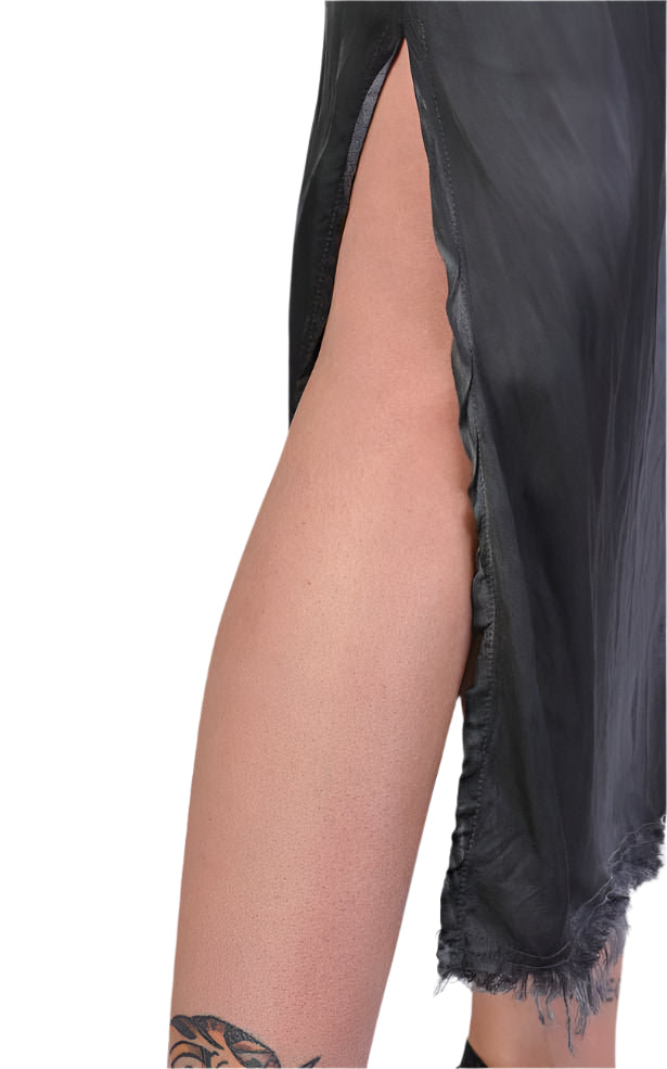 A39B SM193 GREY Sleeveless Dyed Degrade Satin Dress