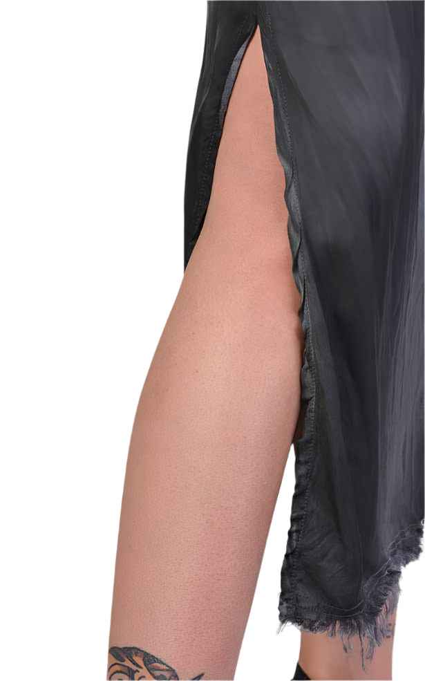 A39B SM193 Dress - Grey Degrade Dyed Satin Sleeveless Elegant Flowing Sophisticated Women's