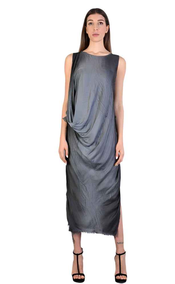 A39B SM193 Dress - Grey Degrade Dyed Satin Sleeveless Elegant Flowing Sophisticated Women's