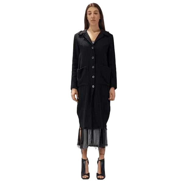 A39B SM200 BLACK Long Gauze Flannel Coat