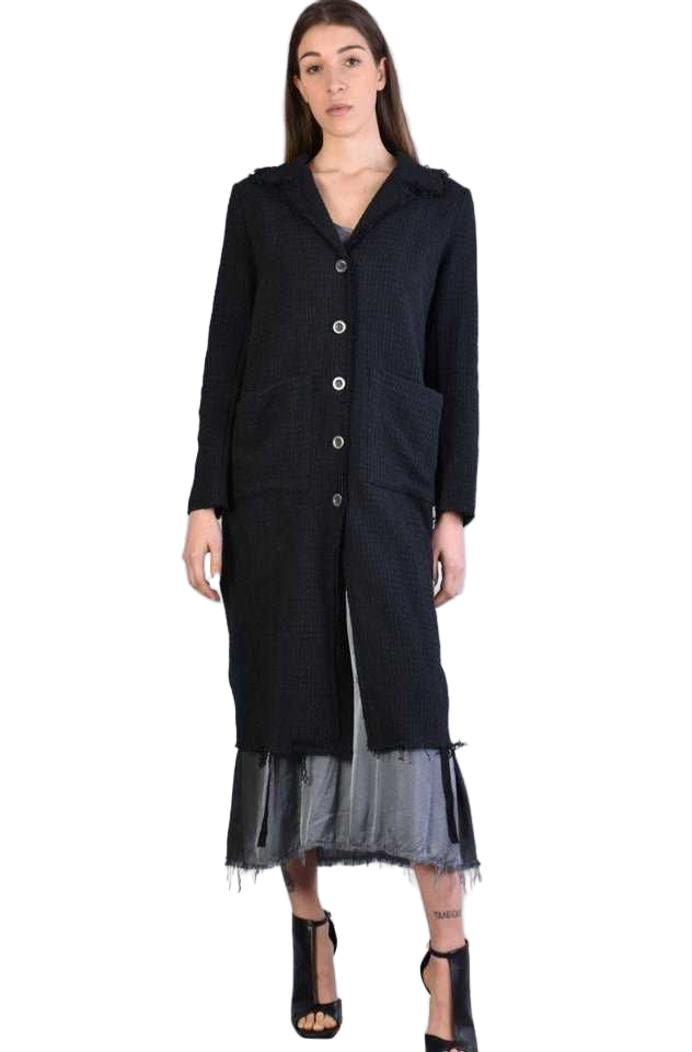A39B SM200 BLACK Long Gauze Flannel Coat