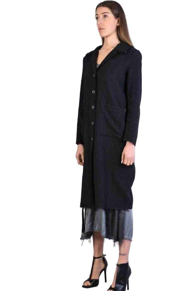 A39B SM200 BLACK Long Gauze Flannel Coat