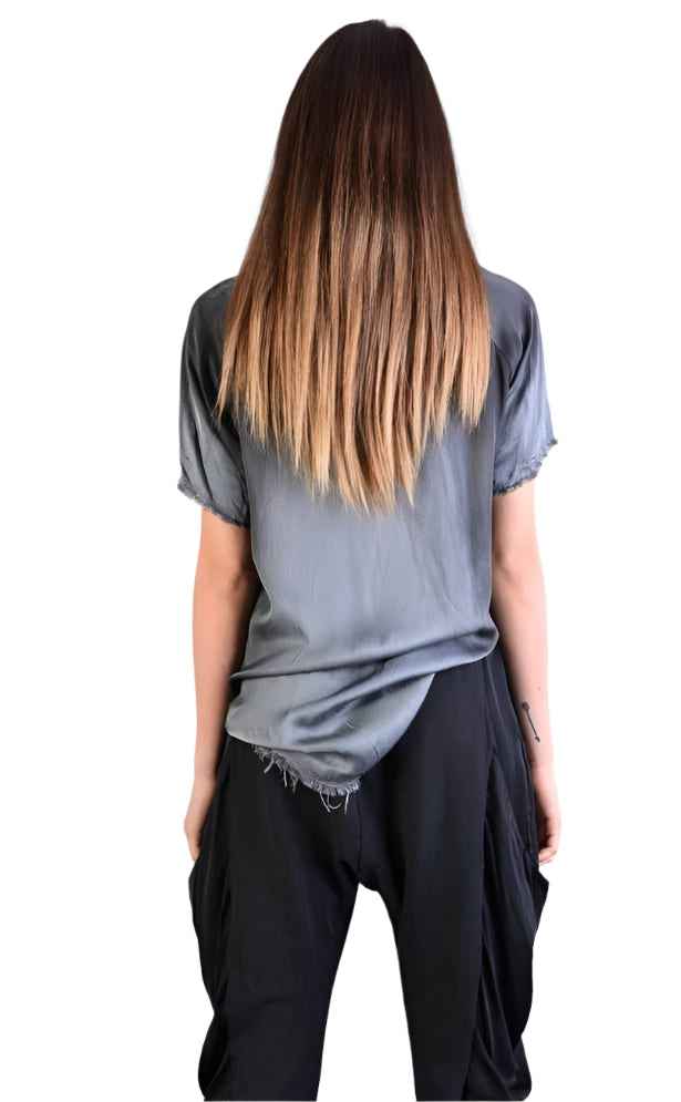 A39B SM20725 GREY Degrade Satin Asymmetric T-Shirt
