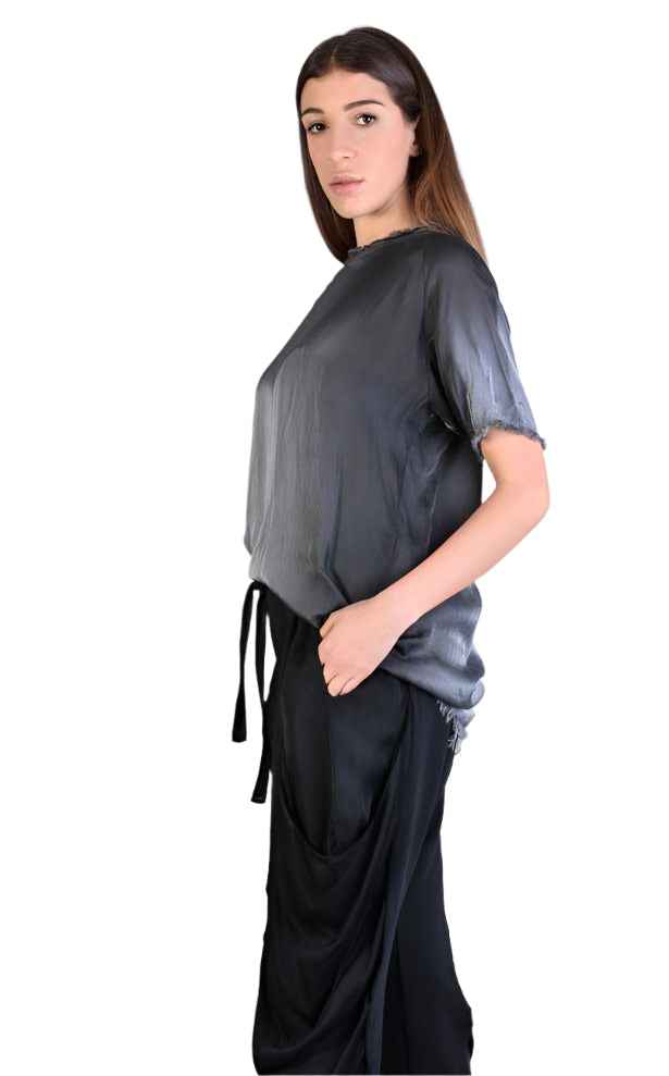 A39B SM20725 GREY Degrade Satin Asymmetric T-Shirt